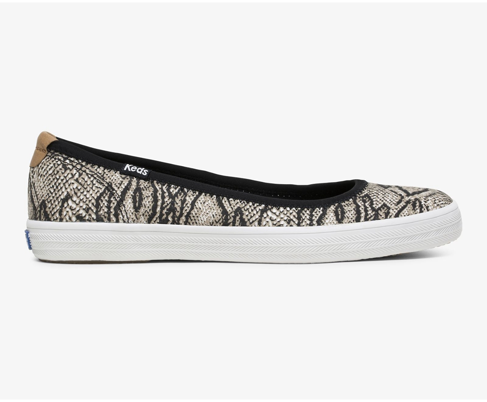 Keds Slip Ons White/Black - Bryn Snake - Womens YSLRCZ-458